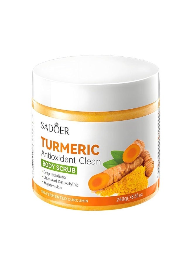 SADOER 240G Turmeric Body Scrub, Antioxidant Clean Deep Exfoliator Detoxifying Skin Brightening Turmeric Body Scrub, 98% Fermented Curcumin for Water Lock & Tender Skin - Image 1